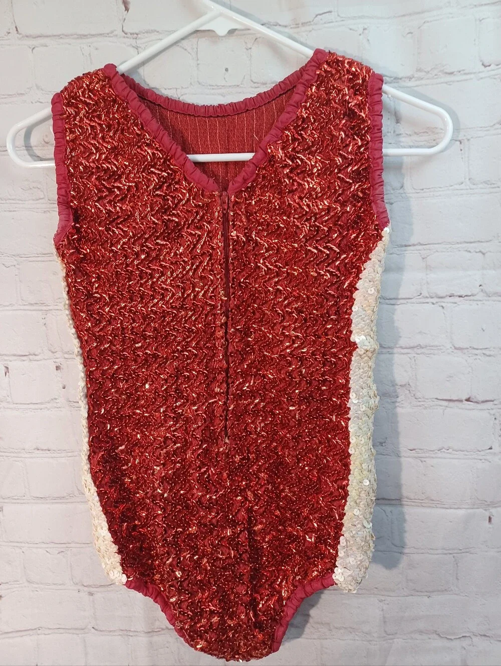 Vintage Leo's Dancewear Red Sequin Leotard Girls 12-A Floral Gymnastics Costume